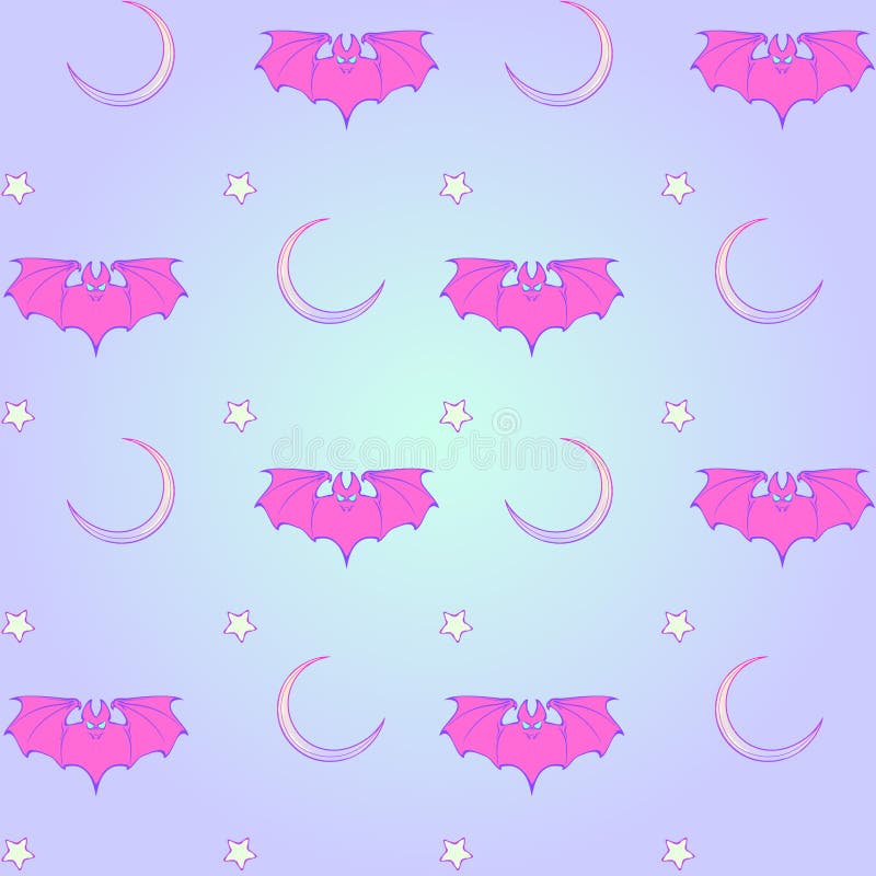 Pastel goth moon and bats seamless pattern