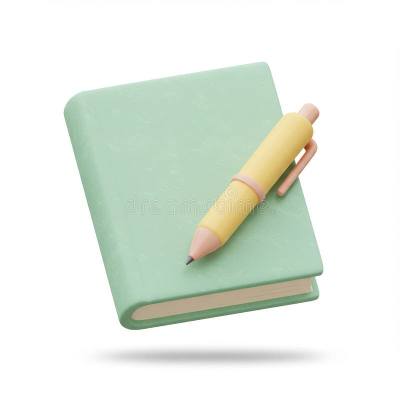 Pastel Green Notebook and Yellow Pen 3D Render vector illustration