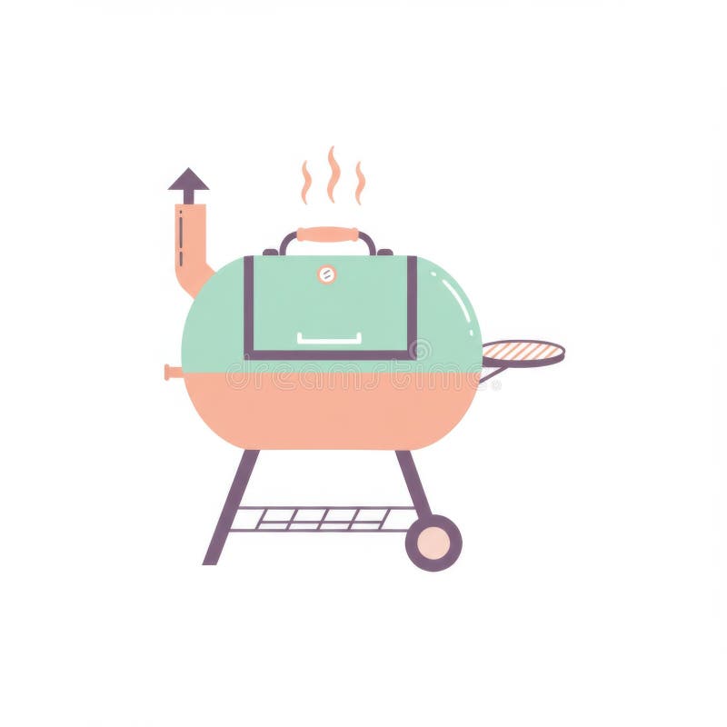 Pastel green and orange barbecue grill illustration stock de ilustración