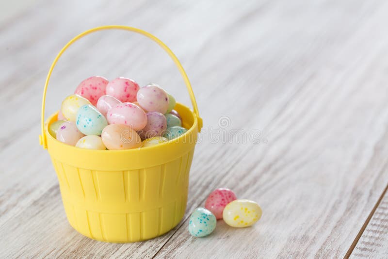 Pastel Jelly Beans In Yellow Basket Stock Photo Image 38927412
