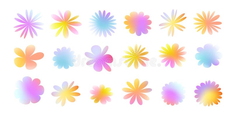 Pastel kolorów kwitnące kwiaty zestaw. Kolorowe geometryczne kwiaty abstrakcyjne. ilustracja wektor