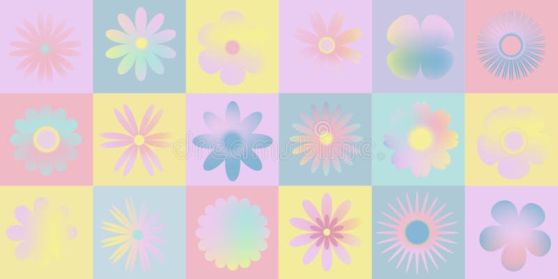 Pastel kolorów kwitnące kwiaty zestaw. Kolorowe geometryczne kwiaty abstrakcyjne. ilustracji