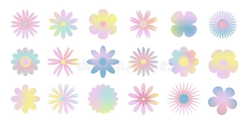 Pastel kolorów kwitnące kwiaty zestaw. Kolorowe geometryczne kwiaty abstrakcyjne. ilustracji
