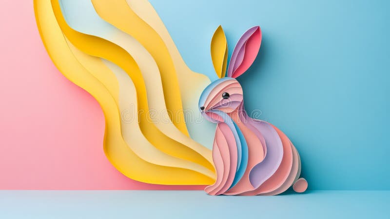 A Paper Cut Rabbit Sitting in the Grass Stock Illustration