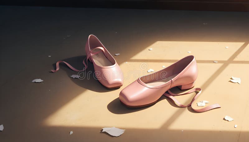 Pastel Pink Ballet Flats in Sunlit Room with Scattered Petals vector illustration
