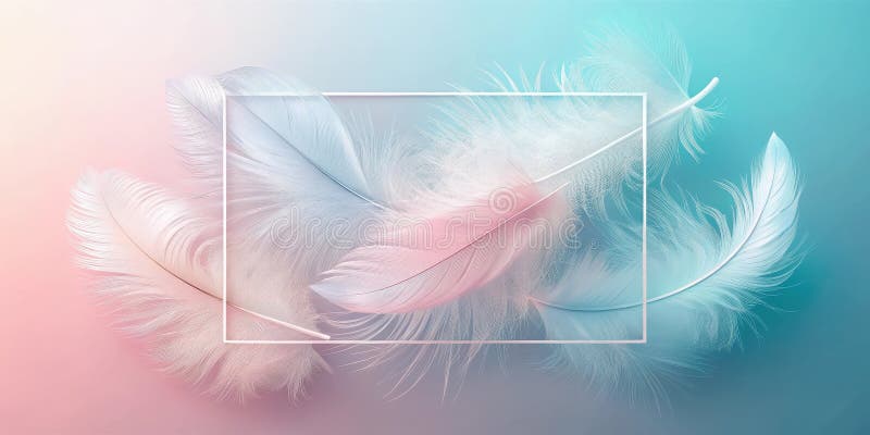Pastel Pink and Blue Feathers in a Square Frame Delicate, Airy, and Elegant Design. Generative AI royalty free illustration