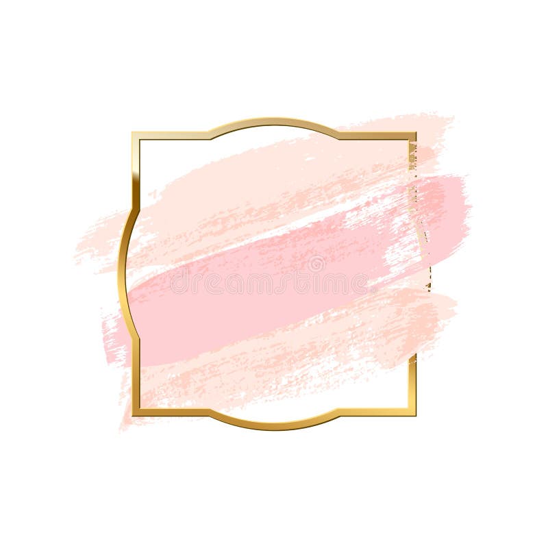 Pastel Pink Brush Strokes with Golden Frame Isolated on White ...