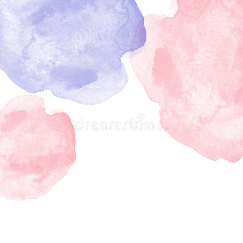 Pastel pink and purple blue watercolor splashes banner, isolated on white background.