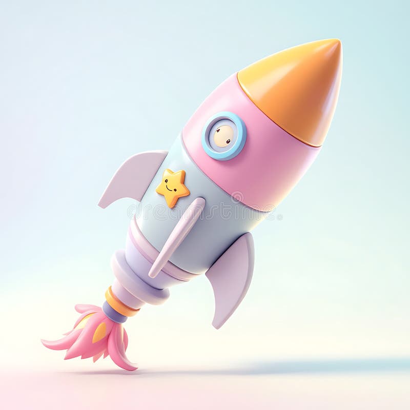 Pastel Pink Rocket Ship : Viss 3D-renderad illustration stock illustrationer