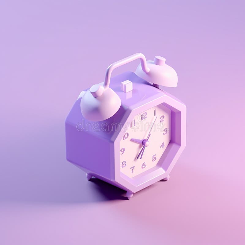 Pastel Purple Icon of a 3d Tiny Cute Alarm Clock Stock Illustration