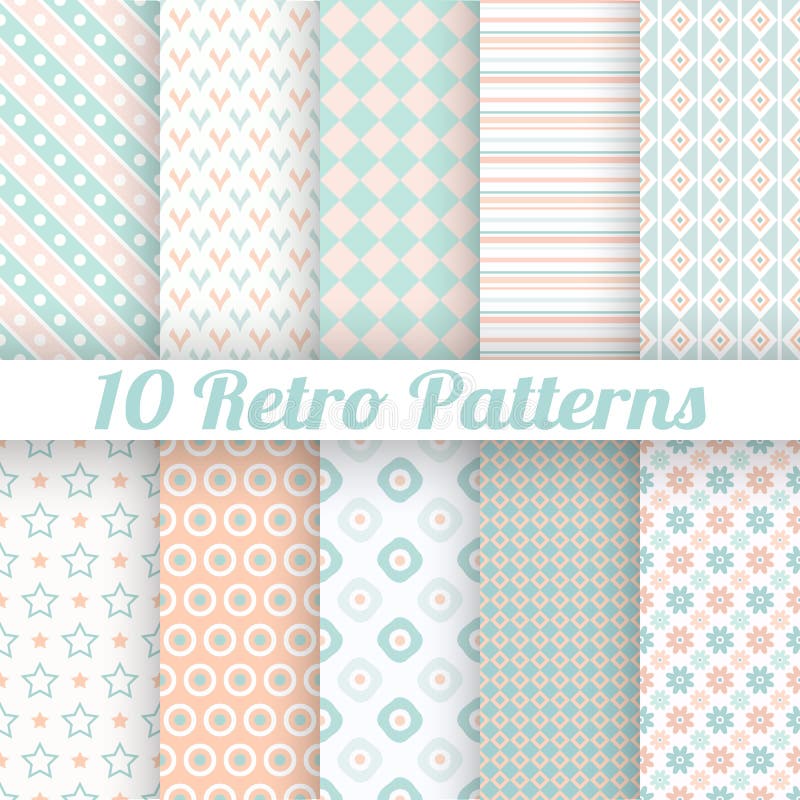 Pastel retro different vector seamless patterns royalty free illustration