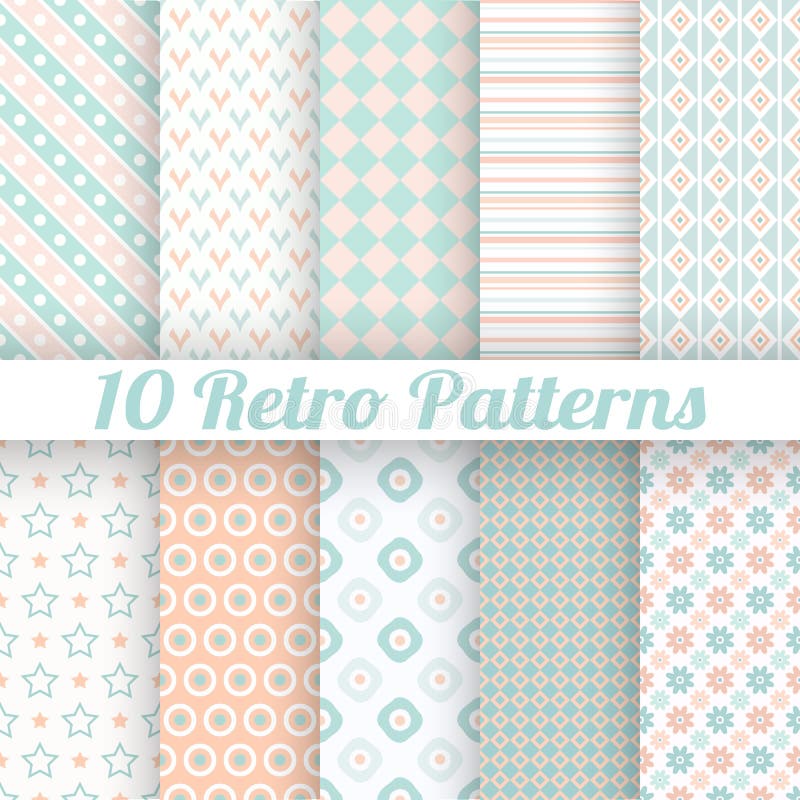 Pastel retro different vector seamless patterns