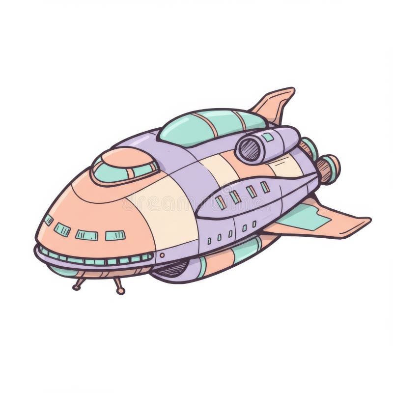 Pastel Retro Pixel Art Spaceship Illustration vector illustration