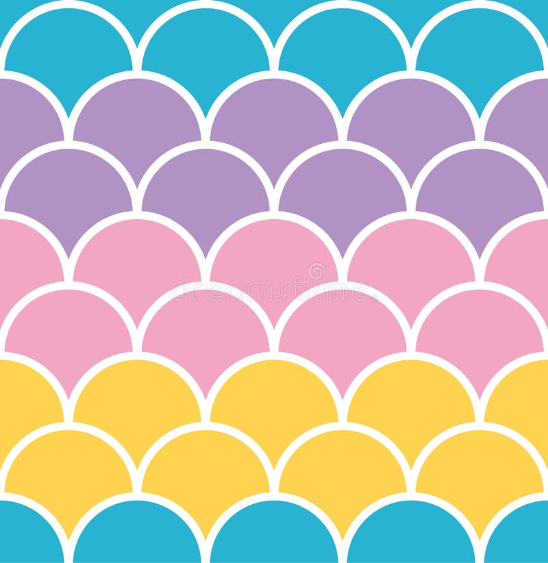 Pastel scale seamless pattern with white outline mermaid concept