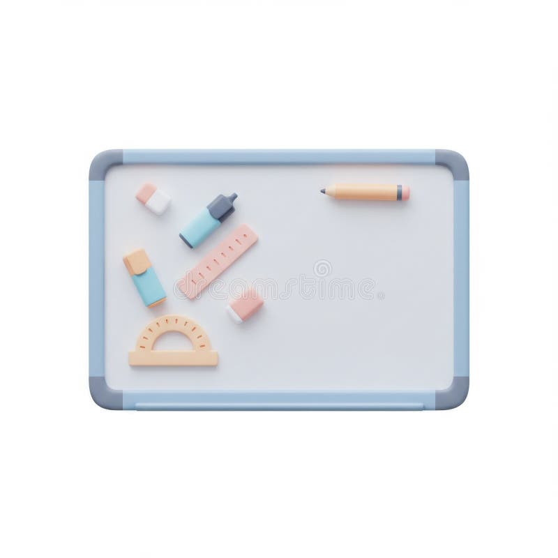 Pastel School Supplies on Whiteboard 3D Render royalty free illustration