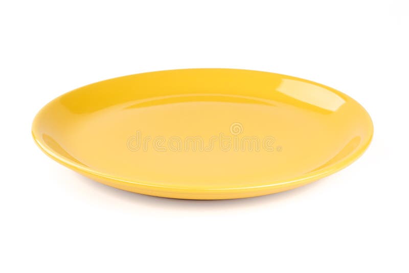 Yellow Pastel Plate on Complementary Blue Background Stock Image Image of circle, flat 131077907
