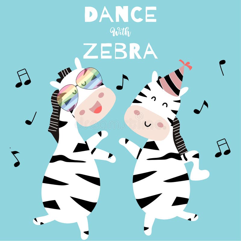 Pastel zebra postcard with zebra dancing vector illustration Pastel zebra postcard with zebra dancing vector illustration