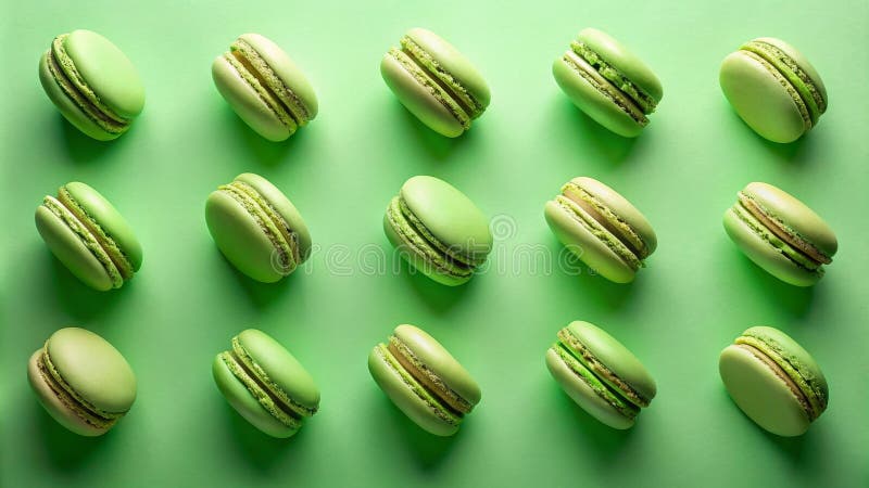 Pastella i macaroni verdi disposti in una struttura ordinata e attraente su uno sfondo verde chiaro. Generative AI illustrazione vettoriale