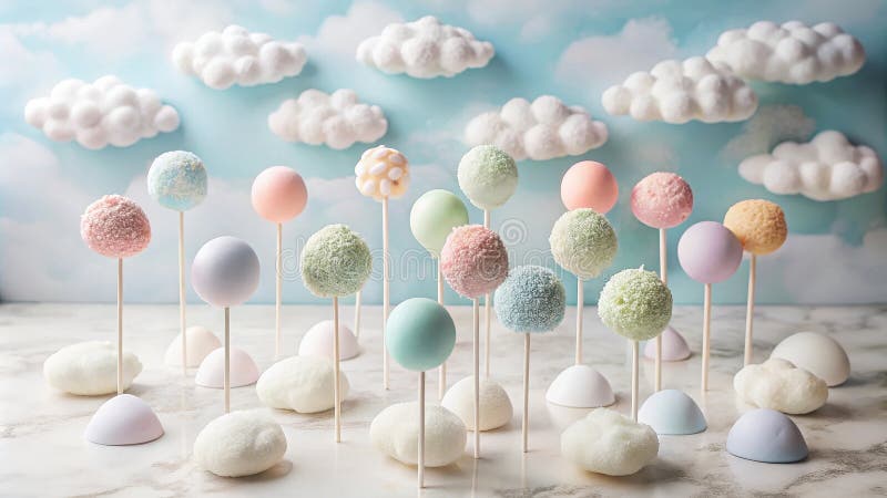Pastella i pops in un'impostazione bizzarra del cloud. Generative AI illustrazione vettoriale