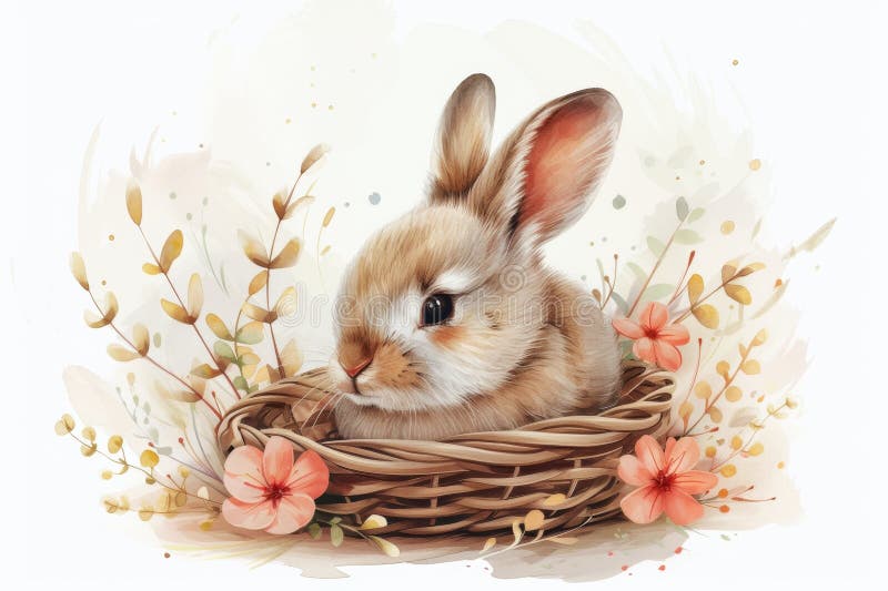 Pastellkorb für Ostereier. White Card Bunny Rendersoftware. Hintergrundbild vektor abbildung