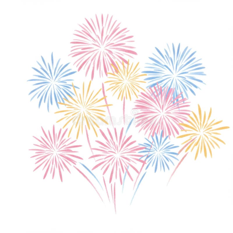Pastelowy niebieski żółty wyświetlacz Fireworks ilustracja wektor