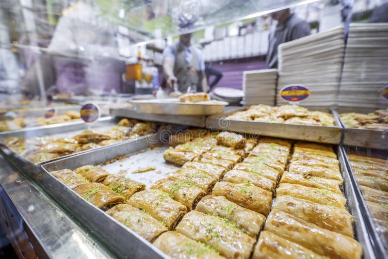 Delicious sweet pastry baklava sold on Moroccan market in Agadir, Africa. Delicious sweet pastry baklava sold on Moroccan market in Agadir, Africa