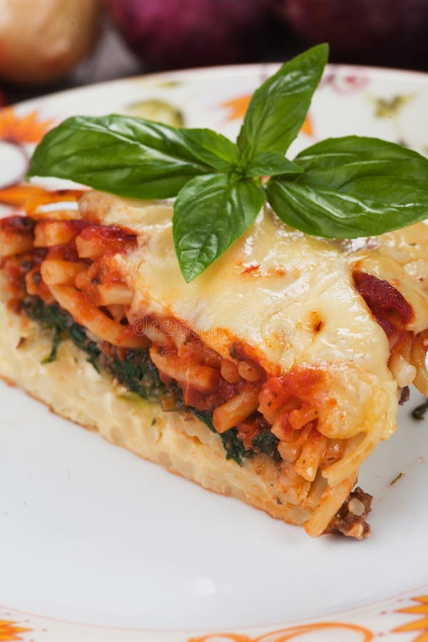 Pasticcio with Chard and Tomato Sauce Stock Photo - Image of baked ...