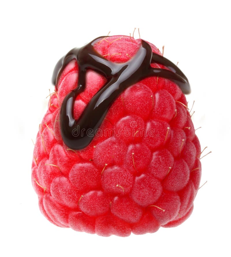 Pastille de chocolat sur la framboise rouge de baie photo stock Pastille de chocolat sur la framboise rouge de baie photo stock