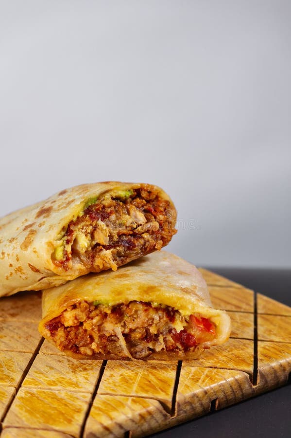Pastor Mexican Burrito with Meat and Hot Sauce Stock Photo Image of