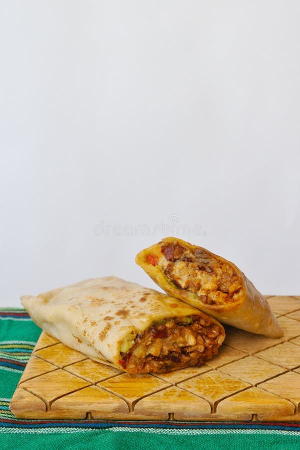 Pastor Mexican Burrito with Meat and Hot Sauce Stock Photo Image of