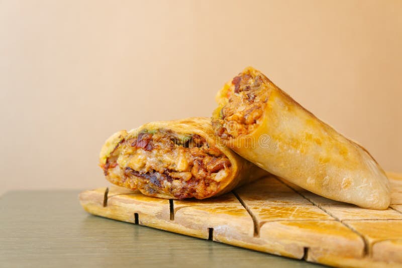 Pastor Mexican Burrito with Meat and Hot Sauce Stock Photo Image of
