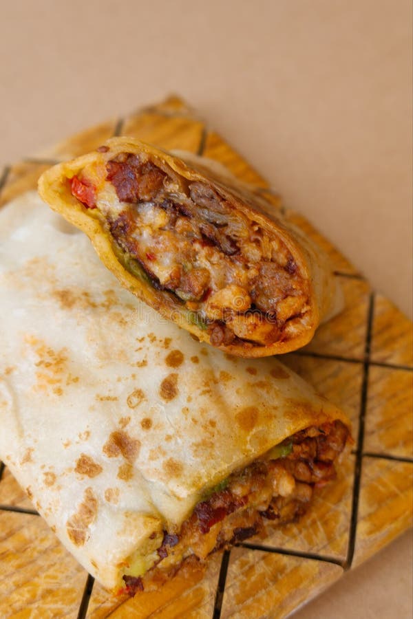 Pastor Mexican Burrito with Meat and Hot Sauce Stock Image Image of