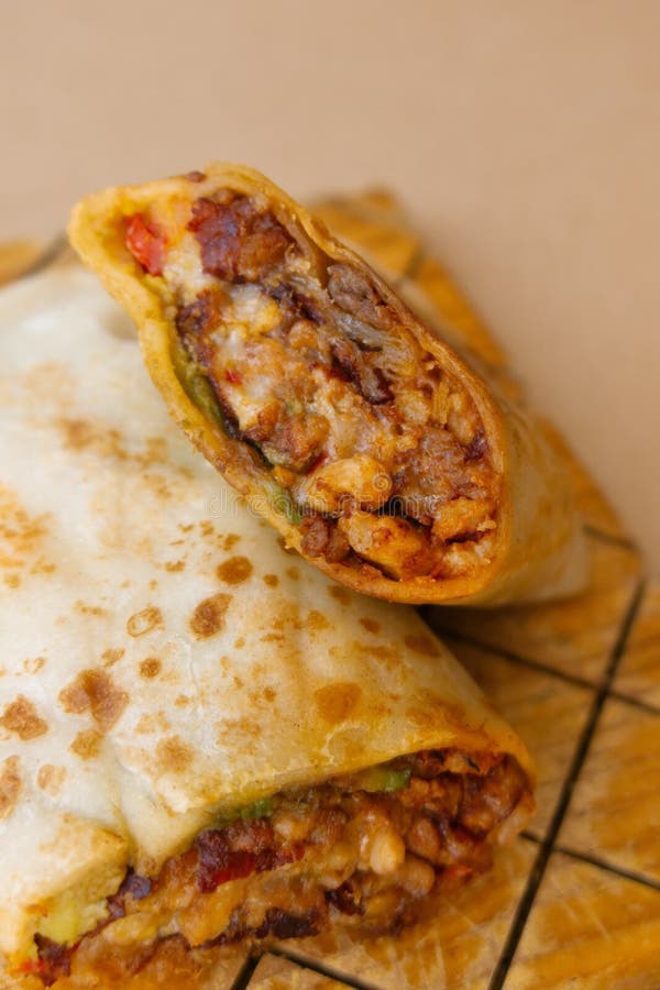 Pastor Mexican Burrito with Meat and Hot Sauce Stock Image Image of