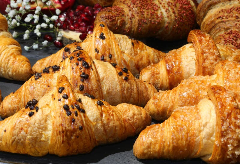 Pastries and Croissants with Chocolate Chips Stock Image Image of