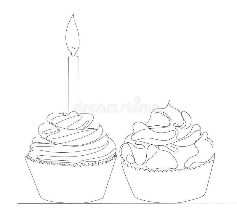 Pastry Drawing by One Continuous Line, Vector Stock Vector