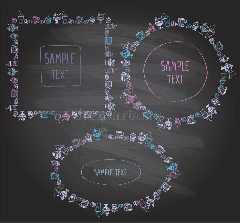 Pastry frames set on a chalkboard vector illustration