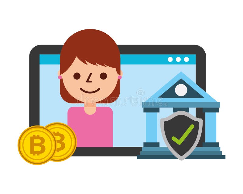 Pastylki kobiety banka czeka oceny bitcoins komputerowy fintech royalty ilustracja Pastylki kobiety banka czeka oceny bitcoins komputerowy fintech royalty ilustracja