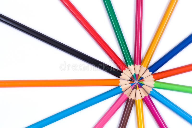 Circle of multicoloured crayons -center bottom-right. Circle of multicoloured crayons -center bottom-right