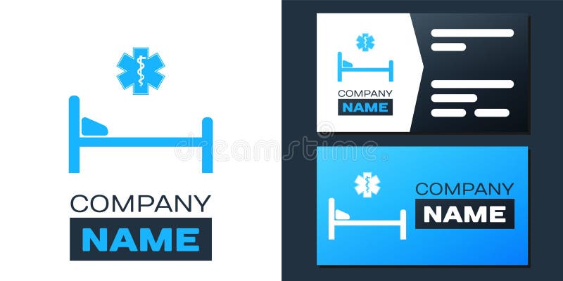 Pat de spital tip siglă cu simbolul medical al pictogramei stelei de siguranță a vieții izolate pe fond alb. design plat vector illustration