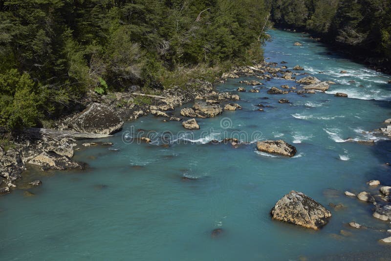 Clear blue waters of the Rio Frio on the Carretera Austral road in the Ayse...