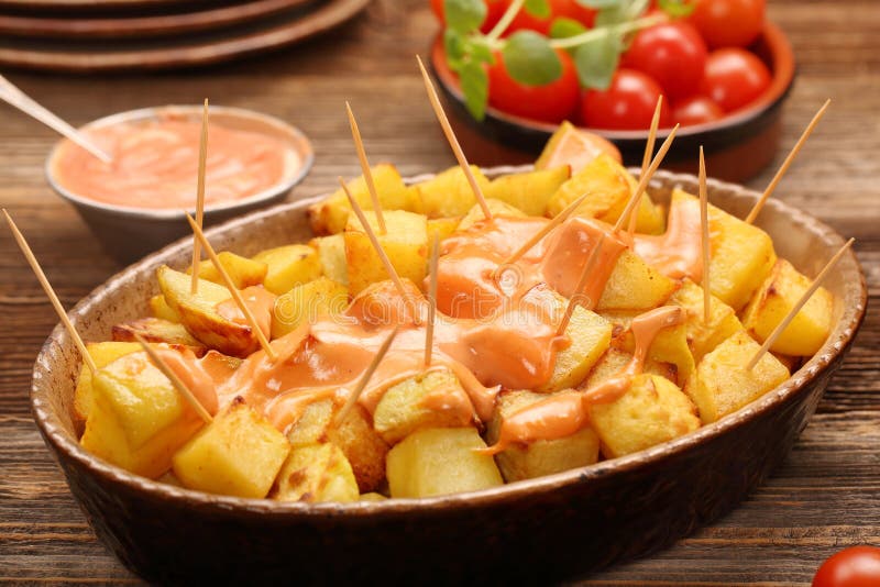 Patatas Bravas Traditional Spanish Potatoes Snack Tapas Stock Image