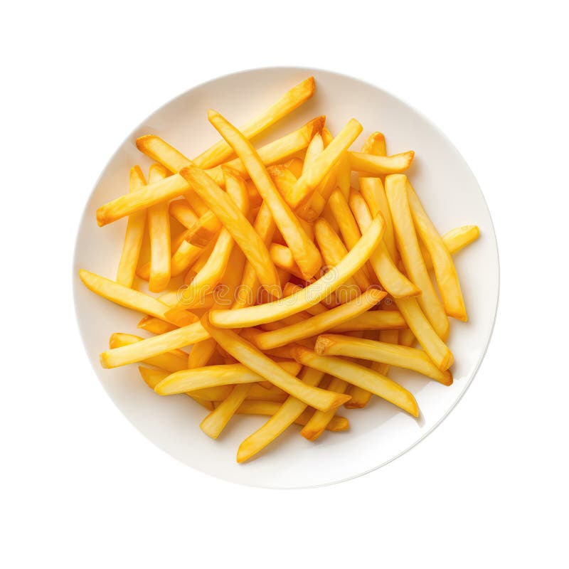 Patatas fritas sobre un fondo blanco.