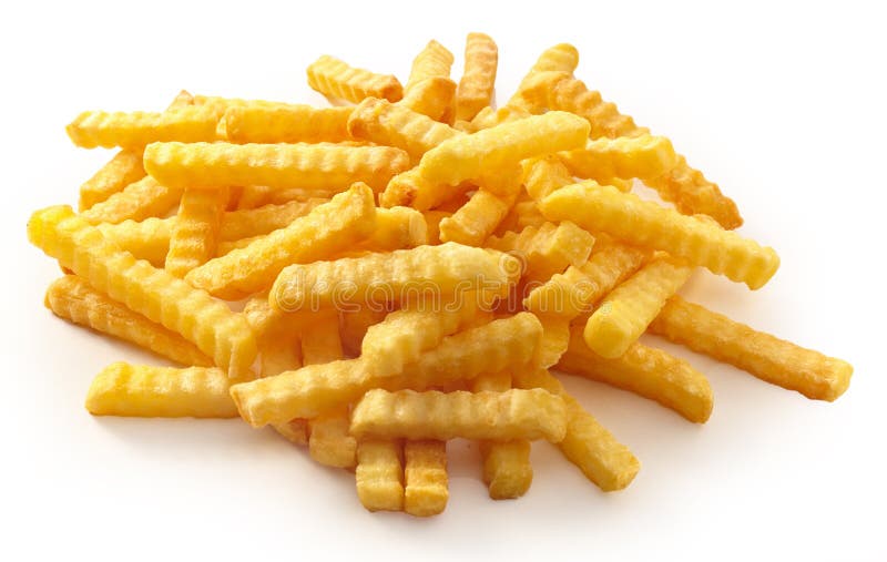 Patate fritte fritte nel grasso bollente con l'ondulazione immagini stock Patate fritte fritte nel grasso bollente con l'ondulazione immagini stock