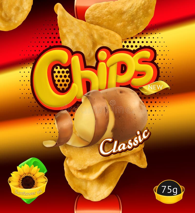 Patatine fritte Progettazione che imballa, modello di vettore illustrazione di stock Patatine fritte Progettazione che imballa, modello di vettore illustrazione di stock