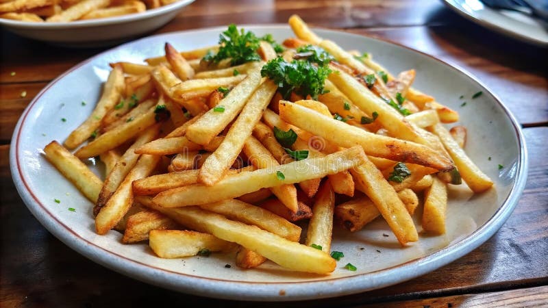 Patatine fritte in salamoia decorate con erbe fresche su un rustico tavolo di legno. aizione generativa illustrazione vettoriale