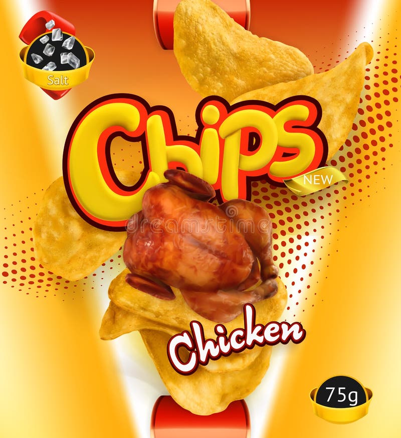 Patatine fritte Sapore del pollo Progettazione che imballa, modello di vettore royalty illustrazione gratis Patatine fritte Sapore del pollo Progettazione che imballa, modello di vettore royalty illustrazione gratis