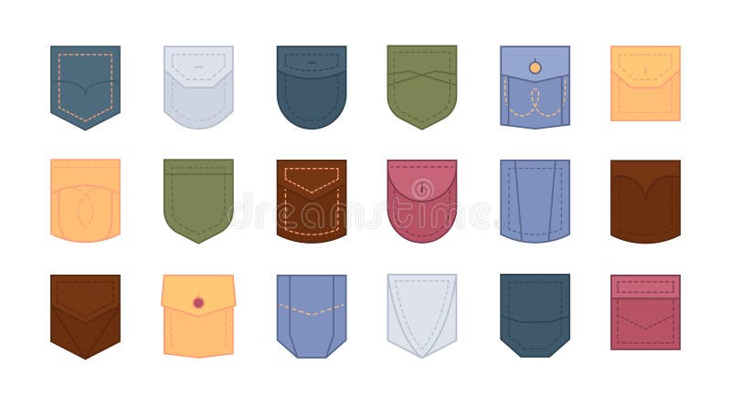 Patch Pocket Set. Design Colored Pockets of Round, Oval and Rectangular ...