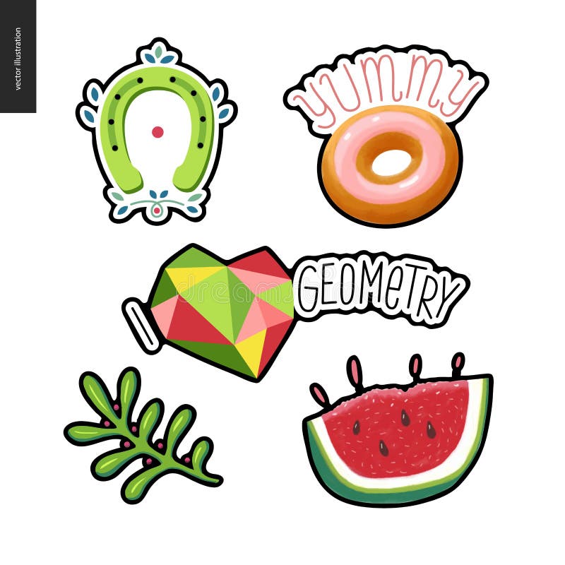 Patches hand drawn set vector illustration