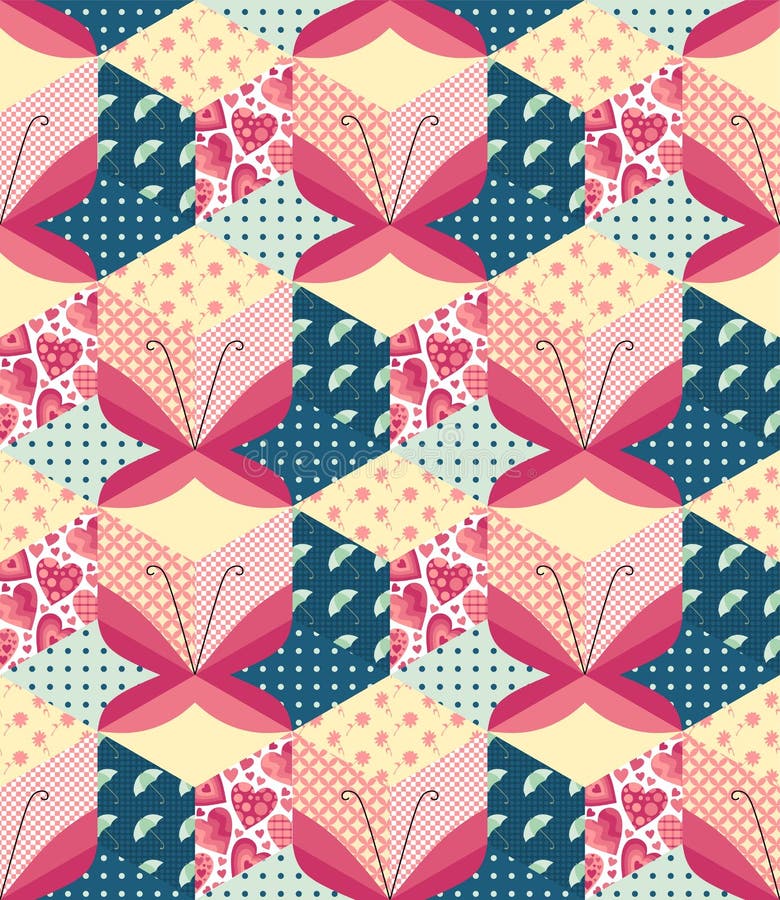 Patchwork avec des papillons illustration stock Patchwork avec des papillons illustration stock