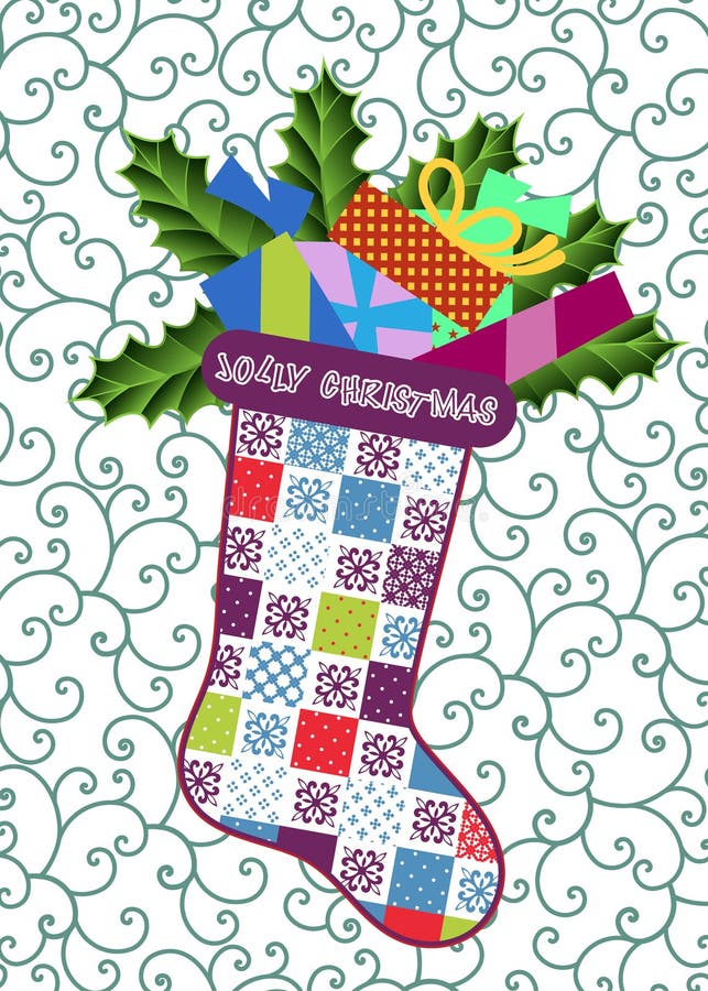 Patchwork Christmas Stocking Stock Vector Illustration of greeting